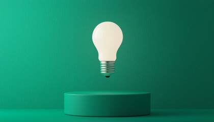 A floating light bulb over a green platform representing innovation and creativity in modern design.