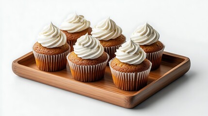 Cupcakes with whipped cream on a white background. Selective focus.