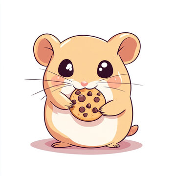 recommend clip art: An adorable cartoon hamster holding a chocolate chip cookie with both paws, against a white background.
                    