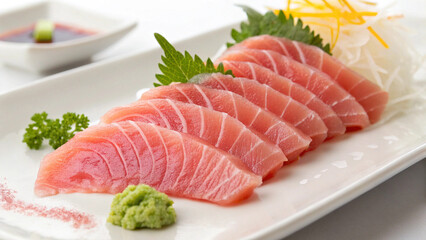 Salmon, Japanese food, sashimi on a white background