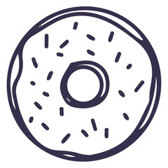 Donut line illustration. Hand drawn outline dessert isolated on white. Yummy icon