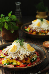 A traditional Bulgarien salad dish - Ovcharska salad	