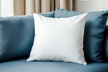 Soft White Cushion on Stylish Couch with Light Blue Fabric