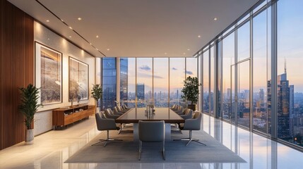 Modern Penthouse Office With City View Dining Area