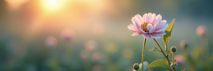 Fototapeta premium Gentle morning fog wraps around a delicate flower, background, delicate, floral