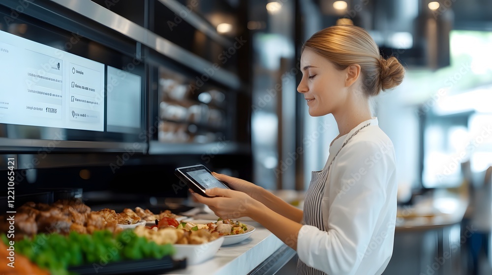 Poster individual interacting with virtual menus displayed via smart contact