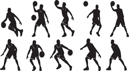  basketball player silhouette icons set