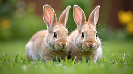 Curious Baby Bunnies Exploring a Garden