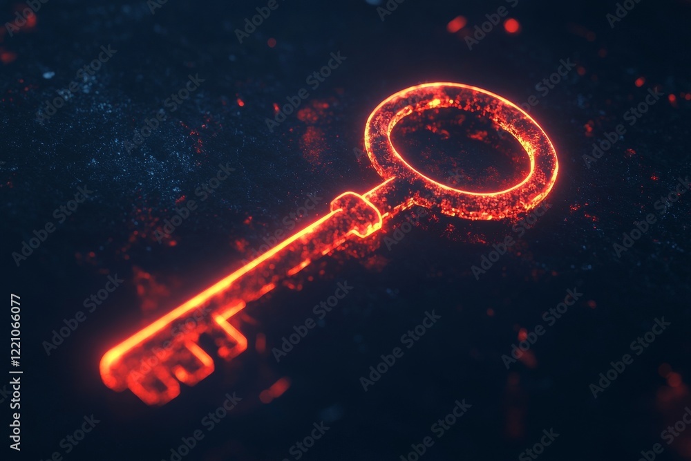 Poster a glowing key symbolizing access and security in the digital world, perfect for technology-themed pr