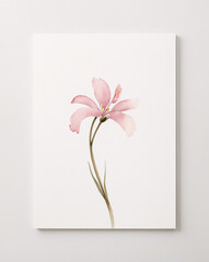 Soft and Delicate Vintage Watercolor Artwork of Pink Flower with Green Stem on White Background with Elegant Detailing