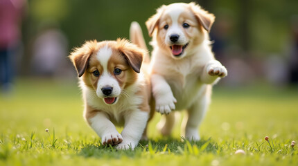 Adorable Puppies Playing in a Sunny Park