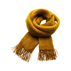 Thick Woolen Scarf with Fringe in Mustard Yellow Isolated on Transparent Background
