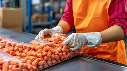 Worker Placing Warning Labels on Recalled Food Batch for Safety and Compliance