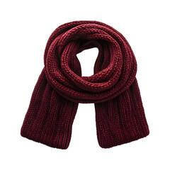 Thick Knitted Scarf in Rich Burgundy Isolated on Transparent Background