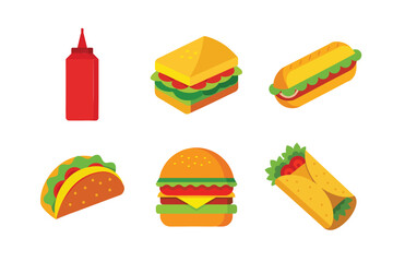 A Bundle of fast food Vector illustrations isolated icon