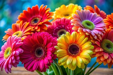 Vibrant Gerbera Daisy Bouquet Close-Up - Colorful Flowers Stock Photo