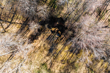 Aerial view of a ravine with eroded slopes