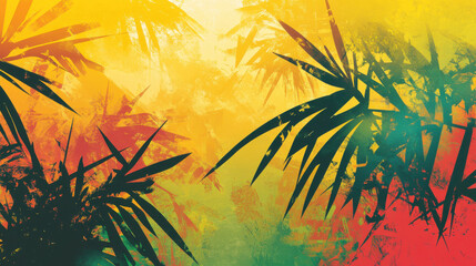 Vibrant summer background with tropical foliage and warm colors