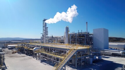 Obraz premium Industrial Plant Complex Under Clear Blue Sky