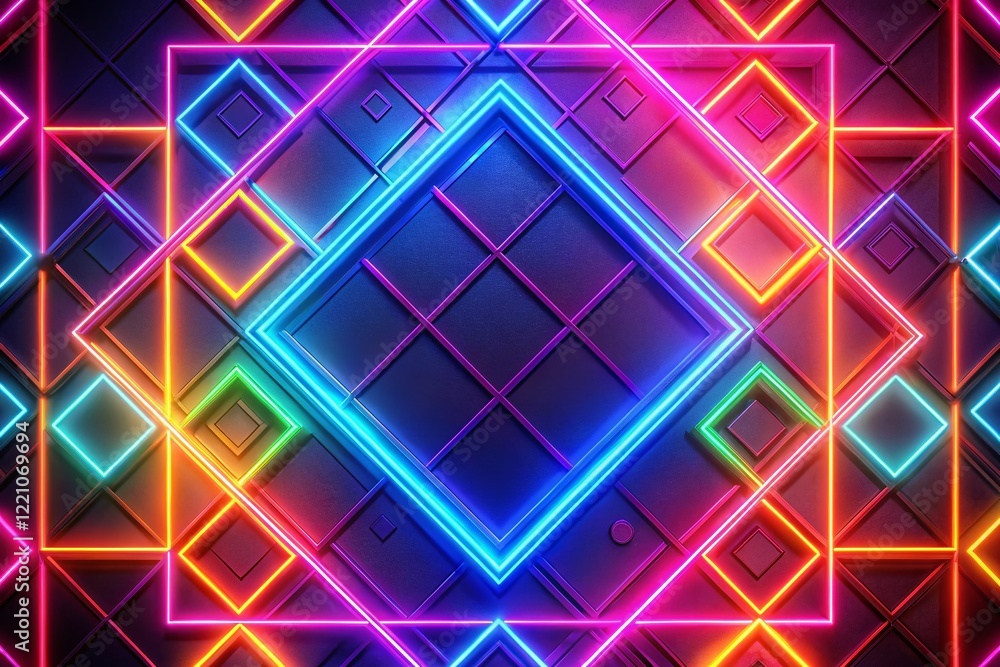 Poster vibrant neon geometric pattern background with copy space for text overlay