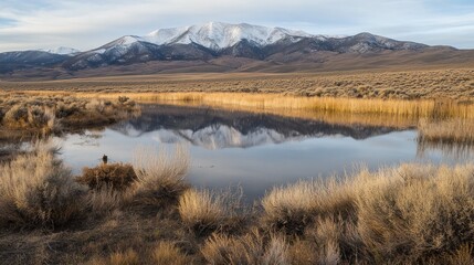 Fototapeta premium Mountain Reflection In Calm Desert Pond Water