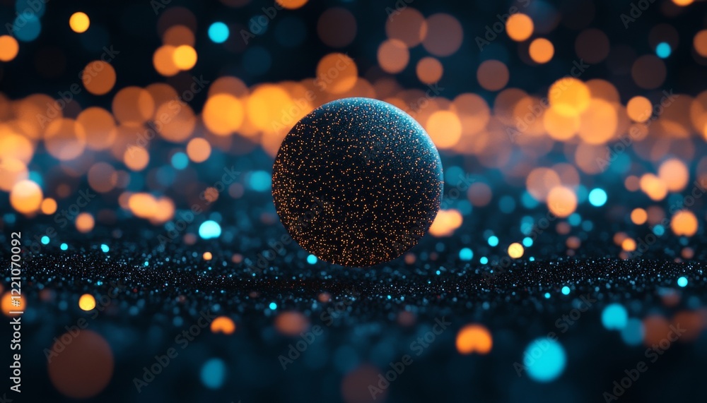 Poster a mesmerizing sphere surrounded by vibrant, shimmering lights creating an enchanting and magical atm