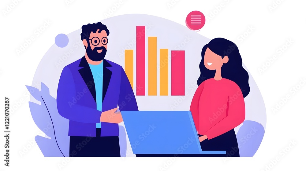 Aufkleber business professionals collaborating on data analytics for optimized strategy