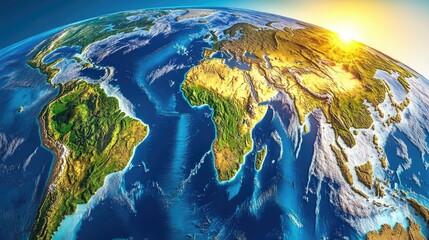 Fototapeta premium Earth Sunrise Global Topography View