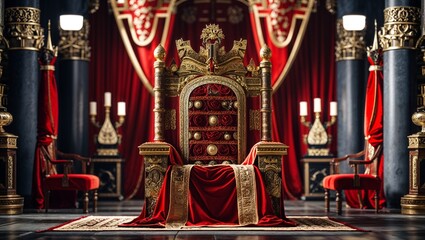 A Regal King Throne Stands in a Grand Hall Setting