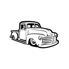 Obraz premium Vintage Classic Pickup Truck Vector Silhouette Monochrome Icon Illustration