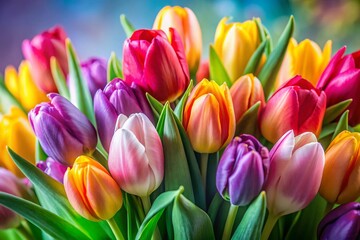 Fototapeta premium Vibrant Spring Tulips Bouquet - Colorful Spring Flowers Closeup