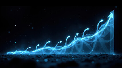 This is a digital artwork depicting an upward trend for sustainability with a focus on ecology, utilizing blue energy lines.