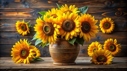 Fototapeta premium Vibrant Sunflower Bouquet, Summer Flowers, Yellow Flowers Arrangement, Sunny Floral Display, Sunflowers in Vase