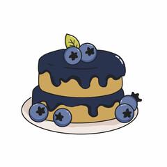 Blueberry Cake Cartoon Illustration 