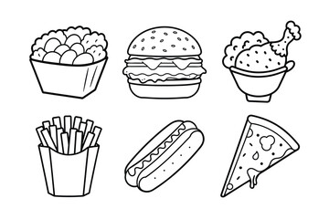 A Bundle of fast food  line art black Vector illustration isolated icon