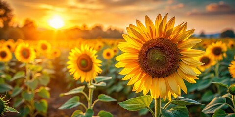 Obraz premium Vibrant Sunflower Garden with Blank Space for Text - Summer Nature Background
