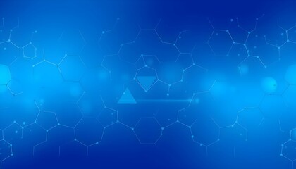 Fototapeta premium Abstract blue background, geometric shapes, hexagonal molecular structures, futuristic network connections, glowing particles, digital technology concept, science visualization, seamless pattern