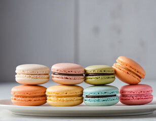 colorful macaroons on a white table