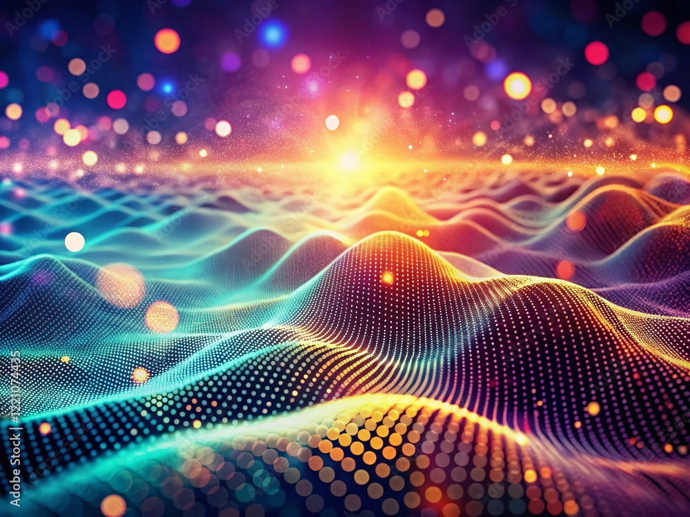 Aufkleber vintage abstract data wave: moving dots background - 3d render