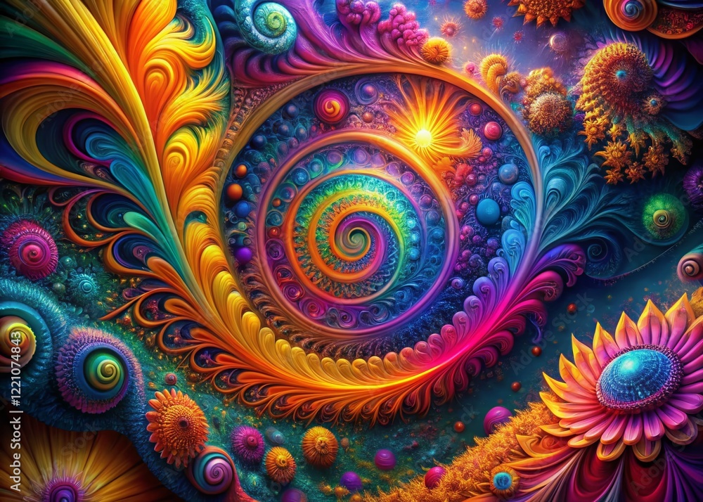 Poster vibrant abstract colorful patterns: surreal psychedelic art background