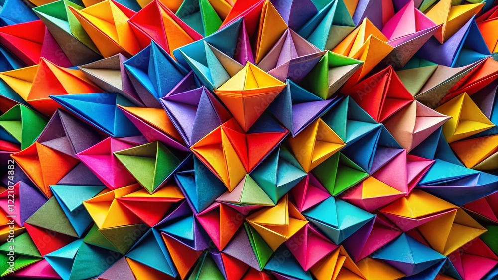 Poster vibrant abstract geometric triangle pattern - colorful long exposure paper art background