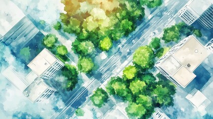Fototapeta premium Clean air flat design top view green energy theme watercolor pastel.