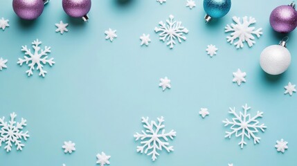 Serene Blue Background with Gently Scattered Snowflakes