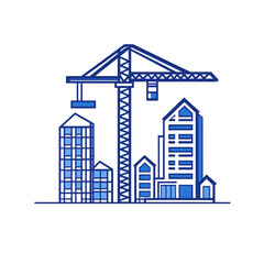 Fototapeta premium A construction tower crane lifting a construction materials above houses symbolizing construction or renovation. 
