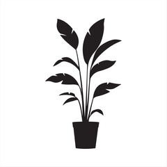Minimalist Silhouette plant in a pot isolated Vector Art on White Background