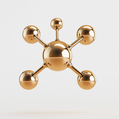 3D Gold Molecule above in the air white backgroud_
