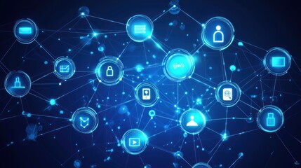 Obraz premium Networked digital icons illuminate a complex technological system