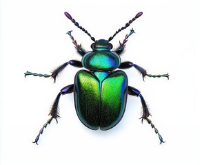 Beautiful iridescent beetle on a white background,Close-up maco shot of a golden green tortoise beetle insect isolated on a white background