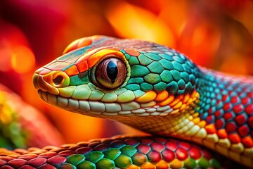 Fototapeta premium Vintage Close-up of Colorful Snake on Vibrant Background - Stock Photo