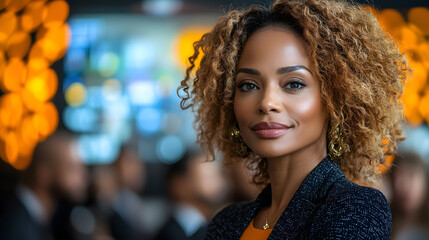 An empowering photography of a professional woman leading a diverse team in a boardroom, pointing to a strategic plan on a screen, with everyone focused and attentive.